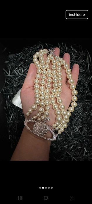 Colier Vivienne Westwood 3 row pearls silver