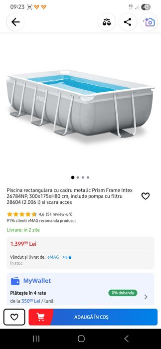 Vand piscina rectangulara INTEX 300 cm - aproape noua