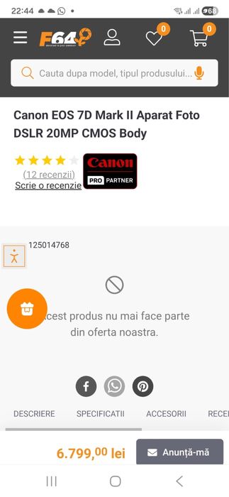 Camera Canon D7 Mark 2, noua, 9000 cadre