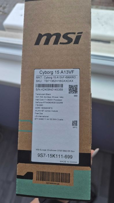 Геймърски лаптоп MSI Cyborg 15 A13VF | i7-13620H | RTX 4060 8GB | 16GB DDR5 | 1TB SSD | 144Hz