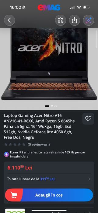 Acer Nitro V16 - garantie - RTX 4050 - 165HZ