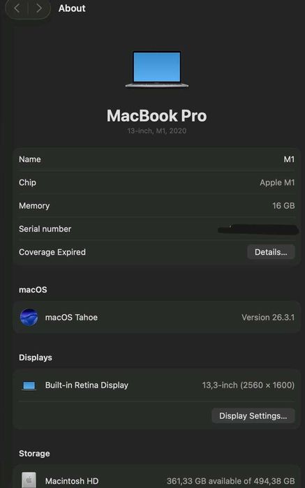 Macbook Pro M1 - 16GB RAM, 512 GB SSD