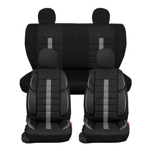 Huse scaune auto, negru cu dunga maro, textil si piele ecologica