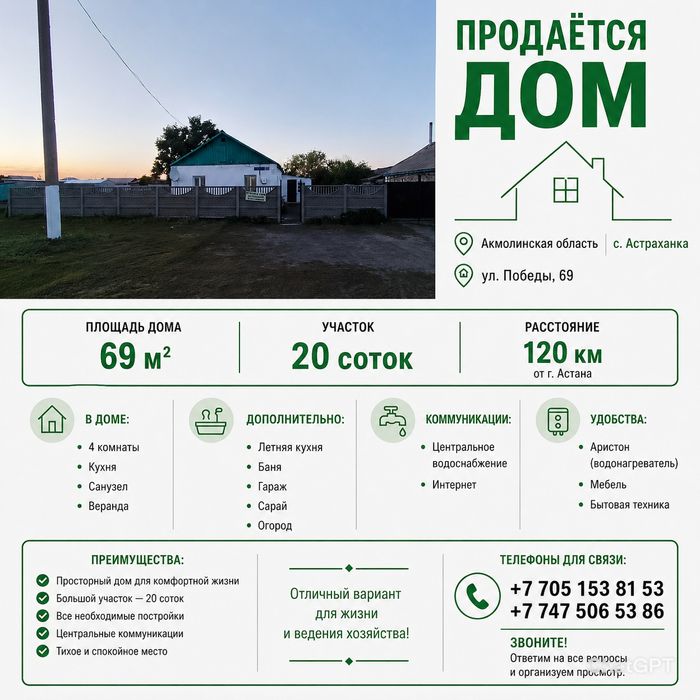 Продам дом Астраханка ул. Победы дом 69