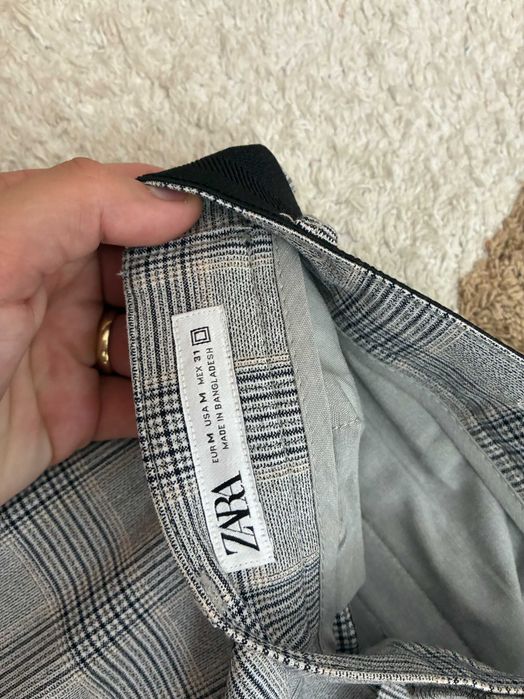 Pantaloni Eleganti Bărbați Zara Mărimea M Carouri Gri Mărimea M -EUR40-