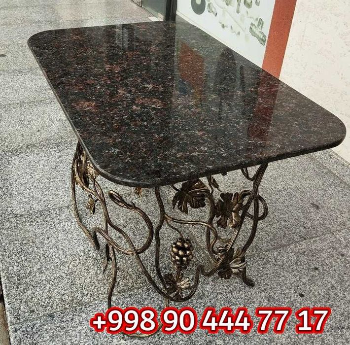 Стол Металл Ковка виноград лоза + гранит бронза - KOVKA STOL UZUM POYA