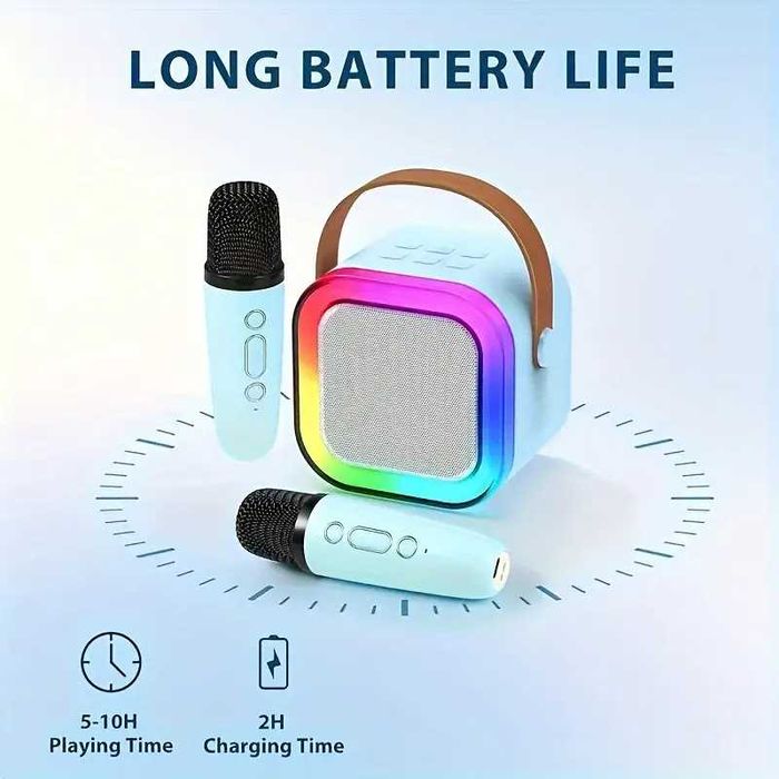 Тонколона с 2 микрофона Караоке машина Високоговорител - 6 цвята