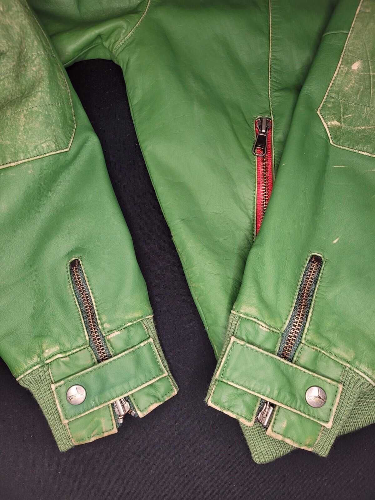 Puma green leather jacket new arrivals