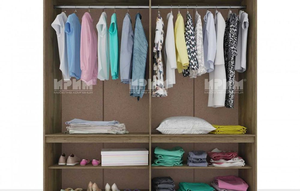 Нов с кашон гардероб 200/52,5/210, цвят сатен/орех адмирал, огледало