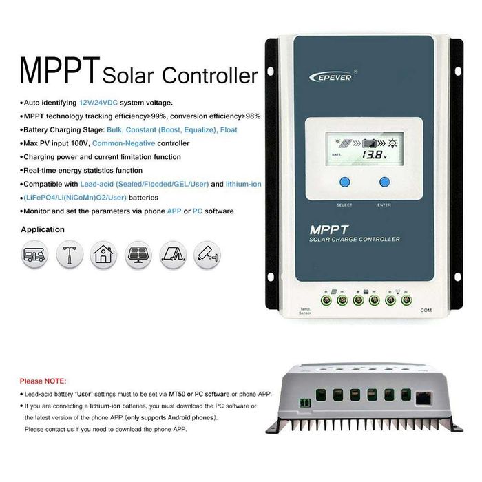Готова Соларна система на 12v  100ah 170w 30А MPPT EPEVER Акумулатор