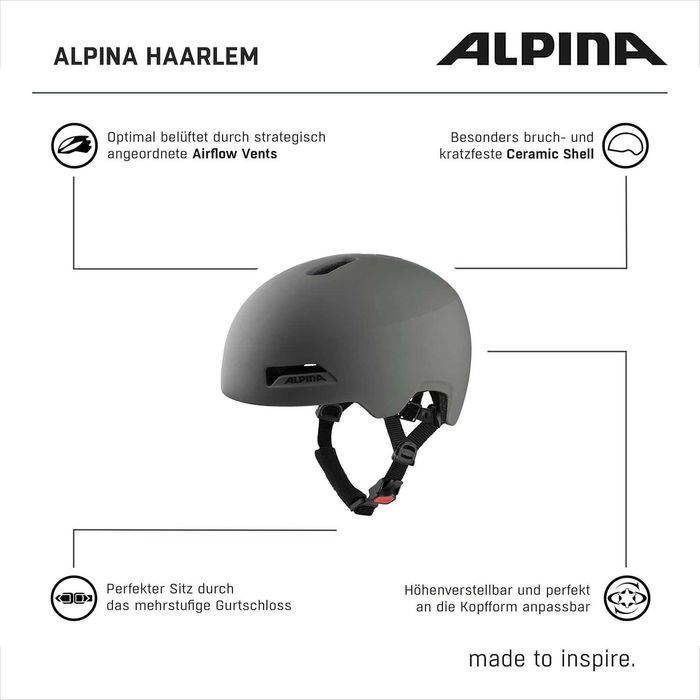 Премиум каска Alpina Haarlem Coffee Grey Matte 57 62 за градско каране - НОВА