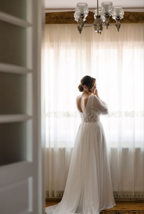 Rochie de mireasă Luce Sposa din mătase naturală cu trenă și broderii couture