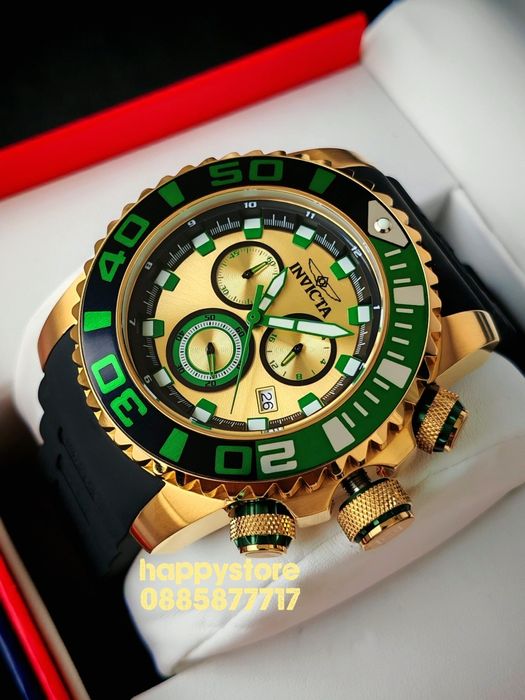 INVICTA Seahorse Green/Gold 52 mm, Инвикта нов ръчен часовник
