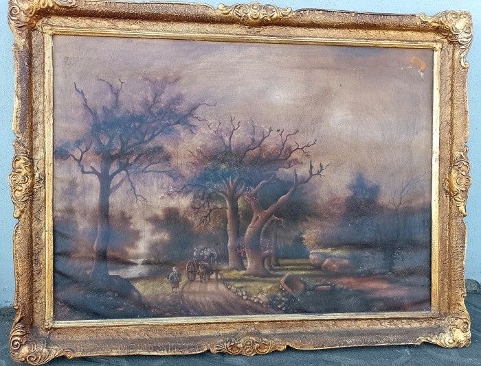 Ulei pe pânză o lucrare foarte veche semnata încadrată într-o ramă Blo