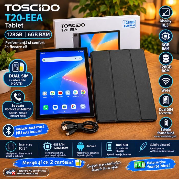 Tabletă TOSCIDO T20-EEA, 128GB,Dual Sim,6GB RAM, 10,3 Inch” – Stare impecabilă!Accept si Schimb | Trimit sau Predau | Pret fix