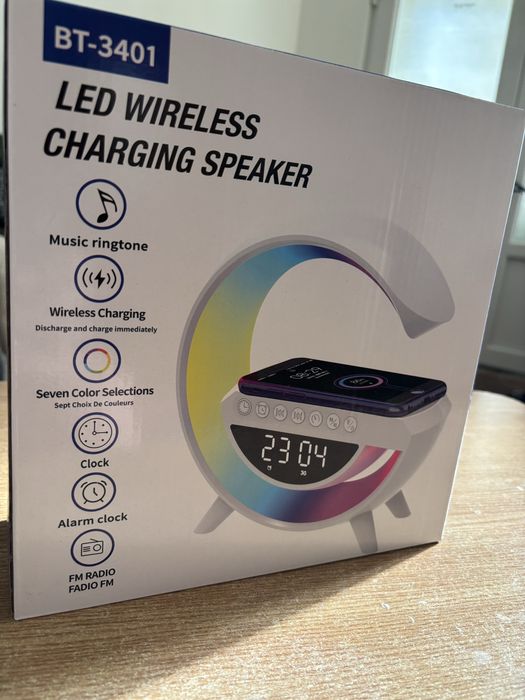 Boxă Bluetooth BT-3401 cu Încărcător Wireless și Ceas Alarmă LED