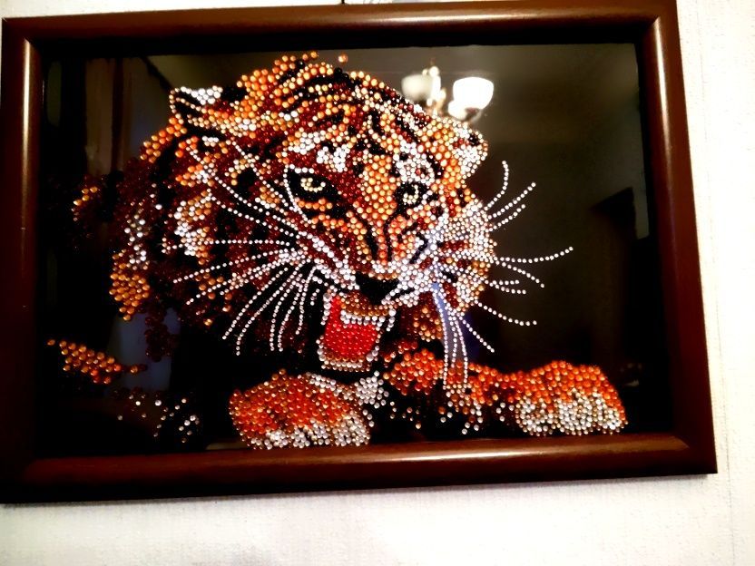 Картины стразами по стеклу ТИГРЫ