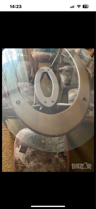 Трапезна маса стъкло 6 стола масив