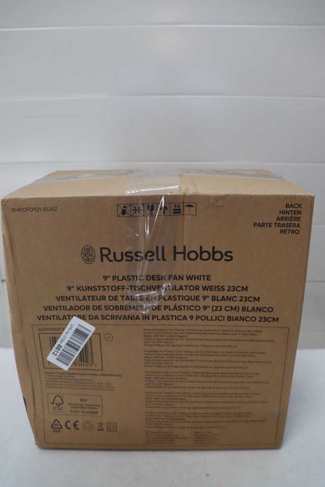 Russell Hobbs Rhpdf0921 Преносим настолен вентилатор 22.8 см 2 скорости Широк диапазон на трептене Тих за спалня или офис Бял