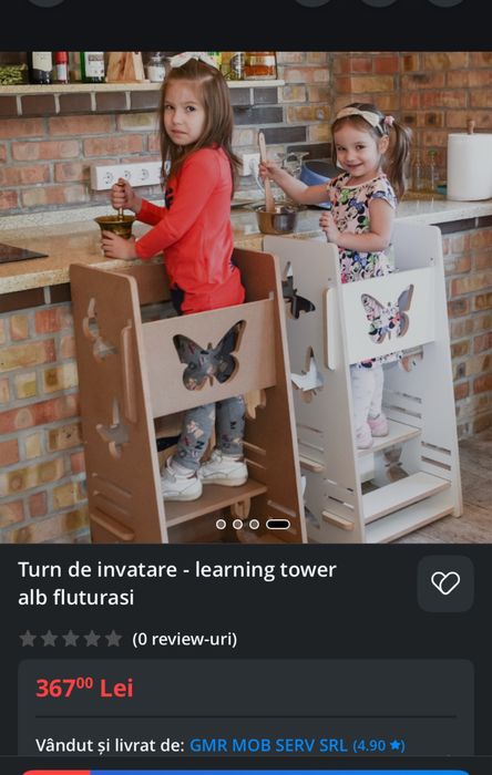 Turn de invatare - learning tower alb fluturasi