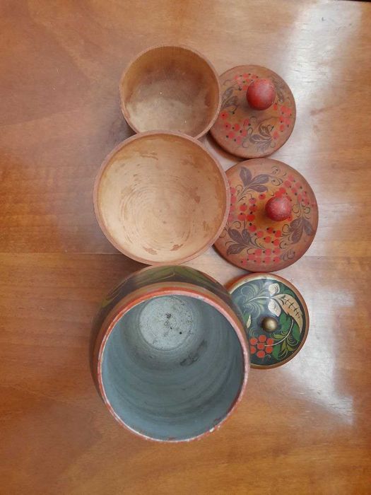 Продам деревянные ёмкости для приправ с рисунком хохлома