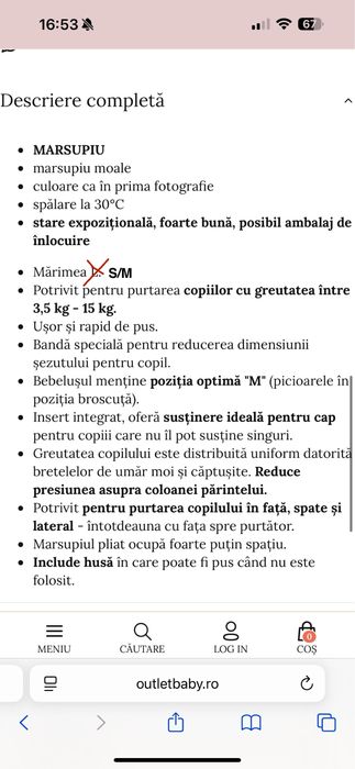 Sistem de purtare - Marsupi (S/M)