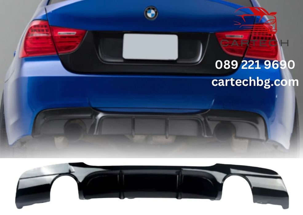 Дифузьор за Задна Броня в стил 335 – BMW E90 / E91 - Черен Гланц