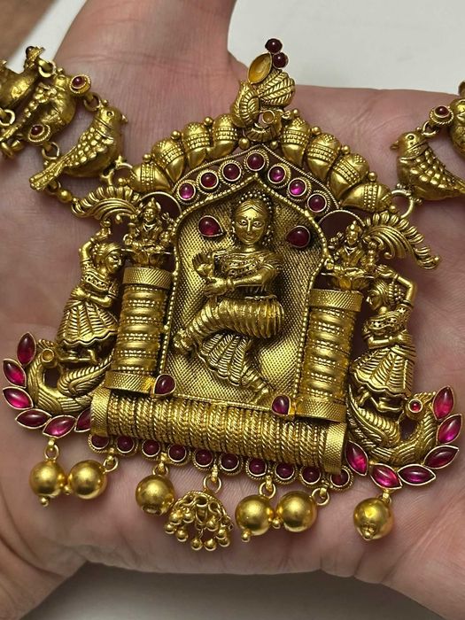 COLIER ARGINT 925 aurit + 76 Rubine - Traditional Indian - KAASUMALA !