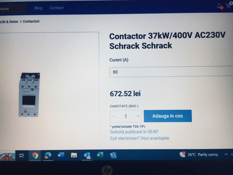 Contactor LSD38033 Schrack, 37kW, 80A, noi.