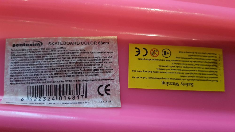 Skateboard roz 68 x 20 cm material ABS rulmenti ABEC 7 sasiu aluminiu