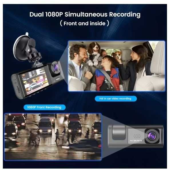 Camera Auto de Bord cu 3 camere , exterior , interior , si marsarier , Dash Cam WiFi 1080P, DVR pentru Vehicul, cu Inregistrare Video,  pentru Masina