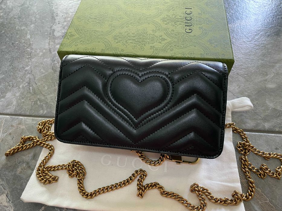 Gucci Малка Чанта Marmont Beloved Гучи Златно Gold GG логo Автентична