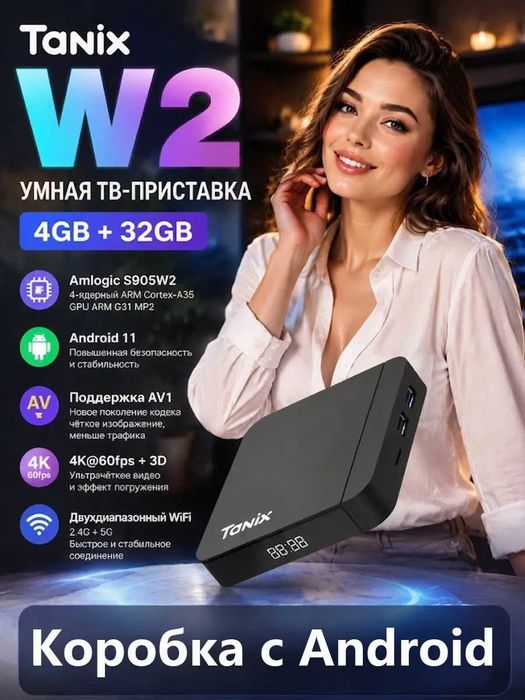 Новая СмартТВ приставка-медиаплеер Tanix W2 с 4гб+32гб внутренняя