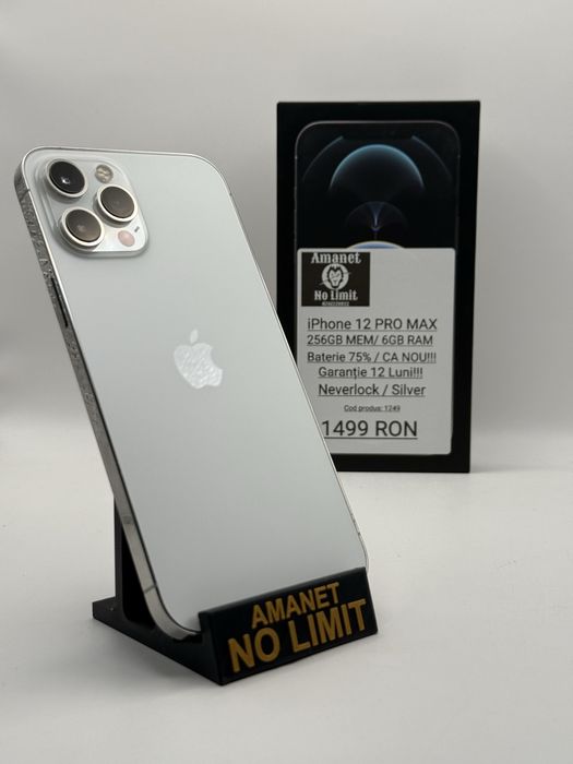 iPhone 12 Pro Max Silver 256GB impecabil Nota 10/10 , AMANET NO LIMIT.