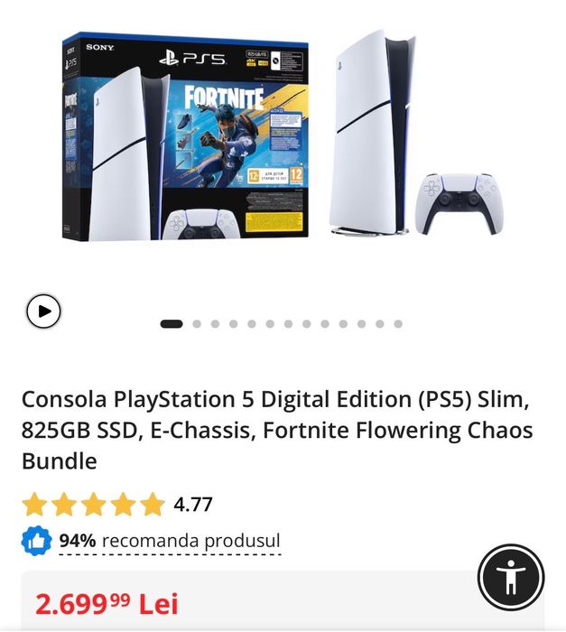 Consola PlayStation 5 Digital Edition (PS5) Slim, 825GB SSD, E-Chassis, Fortnite Flowering Chaos