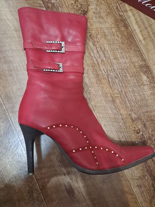 Сапоги кожанные красного и комби цвета