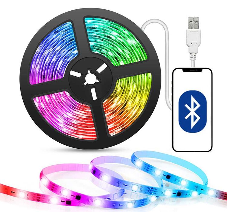 USB LED лента 5 м – Bluetooth или дистанционно управление – 5050 (5V)