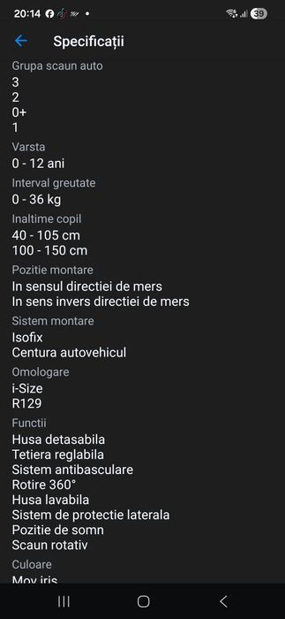 Scaun auto copil