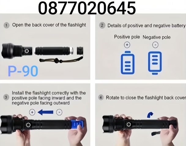 Мощен прожектор XHP90 тактически лед фенер P90 зареждане USB къмпинг