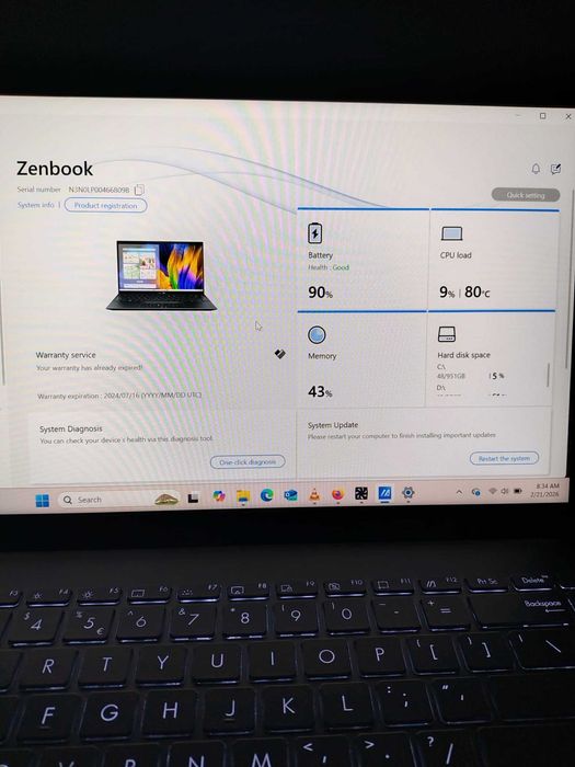 Asus ZenBook 14 Ryzen 7 5800H, 16GB RAM, 1TB SSD, 14" 2.5K, AMD Radeon
