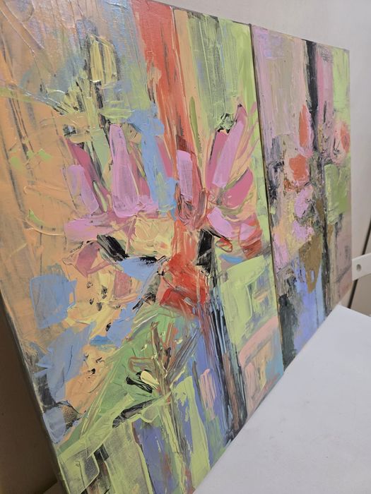 Tablou abstract 50×70 cm. Panza, acrilice