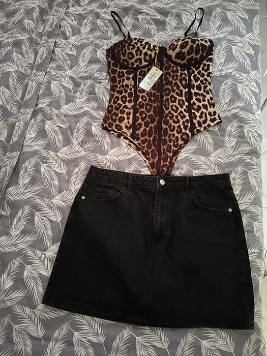 Дънкова пола WAIKIKI и леопардово боди