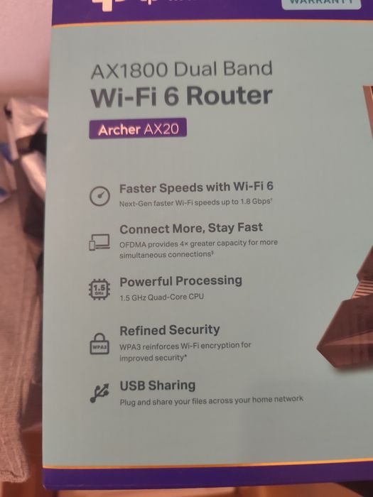 TP-Link Archer AX20 AX1800 Wi-Fi 6 рутер като нов, напълно изправен и запазен