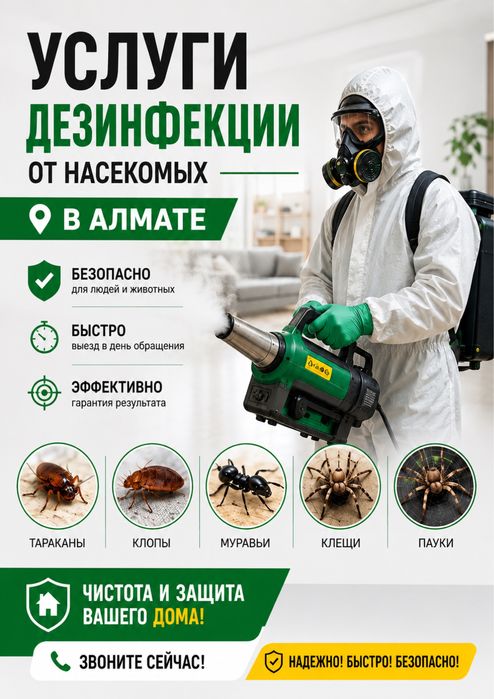 Уничтожения клопов,тараканов!Дезинфекция 100% гарантия!