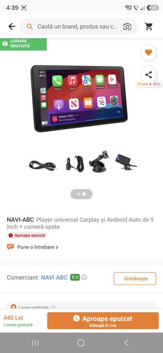 Navigație Auto Portabilă 9.0" – CarPlay / Android Auto Wireless + Cameră Marșarier – Nouă la cutie