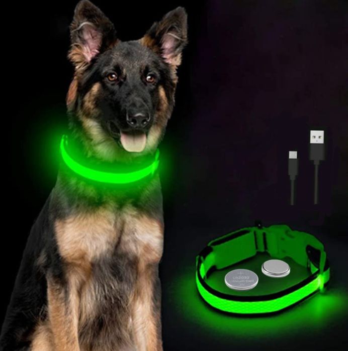 Zgardă luminoasă, cu încărcare prin USB, culoare verde și roșu