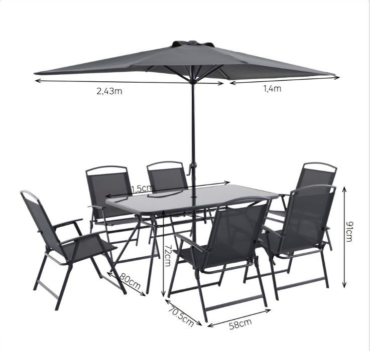 Set masa + 6 Scaune, cu umbrela