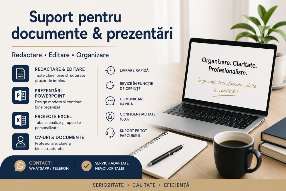 Suport redactare & editare documente | Prezentari, proiecte