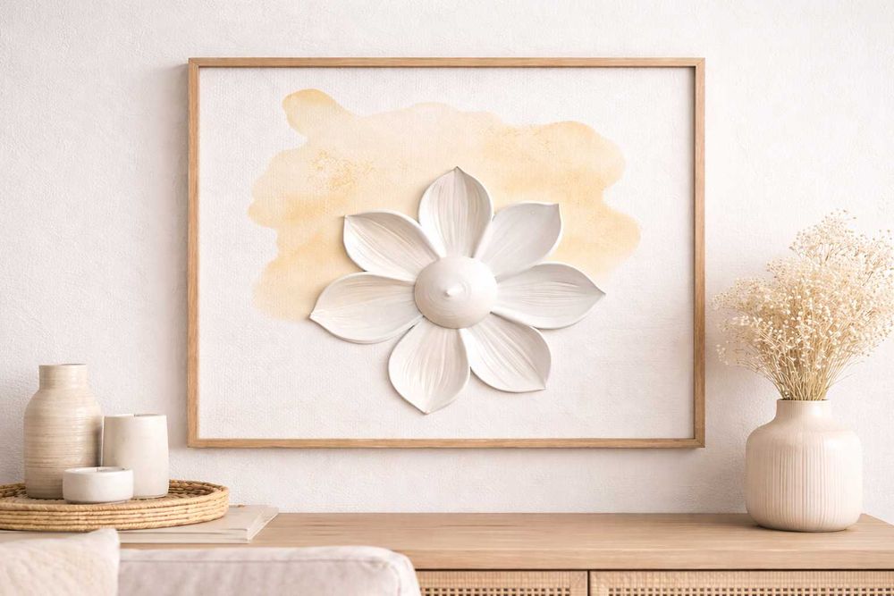 Tablou handmade cu floare texturată și fundal coffee – Precomandă