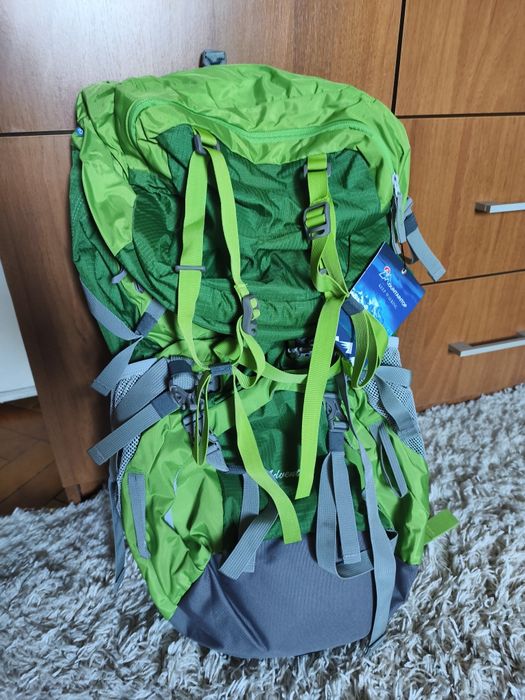 Rucsac nou trekking MOUNTAINTOP 70L verde cu husă de ploaie, unisex, ideal pentru drumeții și camping